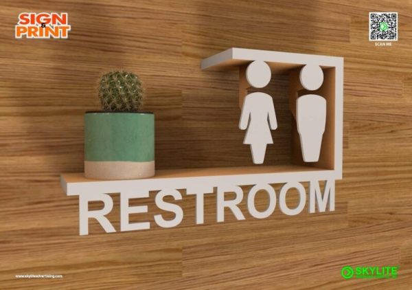 Bathroom Sign - Laser Cut Metal on Painted Wood Spacer - Image 2