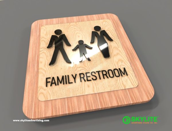 Acrylic Family Restroom Sign on Wood Backing