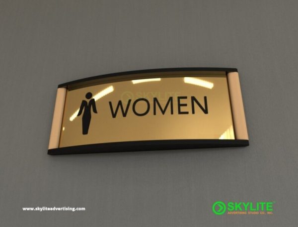 Bathroom Sign - Curved Brass Metal Etched Letters or Print