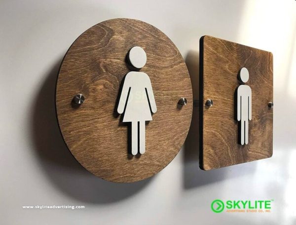 Bathroom Sign - Laser Cut Acrylic on Wood