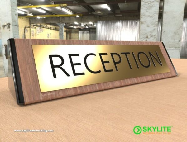 Engraved Brass Reception Sign on Wood - Image 2