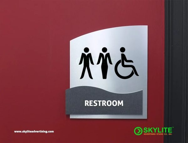 Bathroom Sign - Engraved Metal with Wooden Design