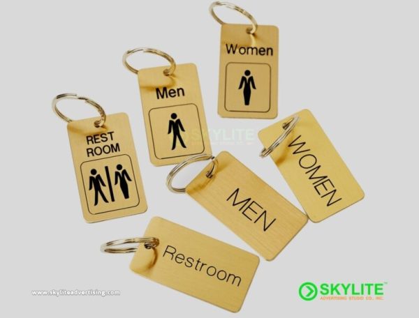 Men and Women Bathroom Key Tag - Engraved Metal