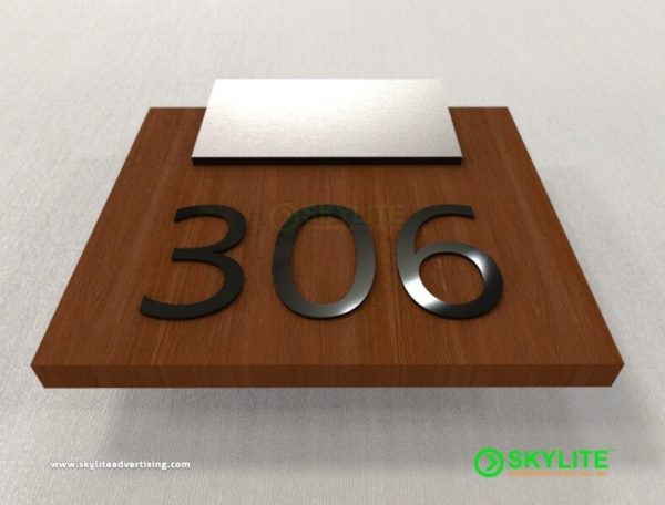 Room Number Sign Laser Cut Acrylic on Wood and Metal Holder